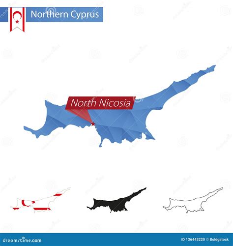 Northern Cyprus Blue Low Poly Map With Capital North Nicosia Stock