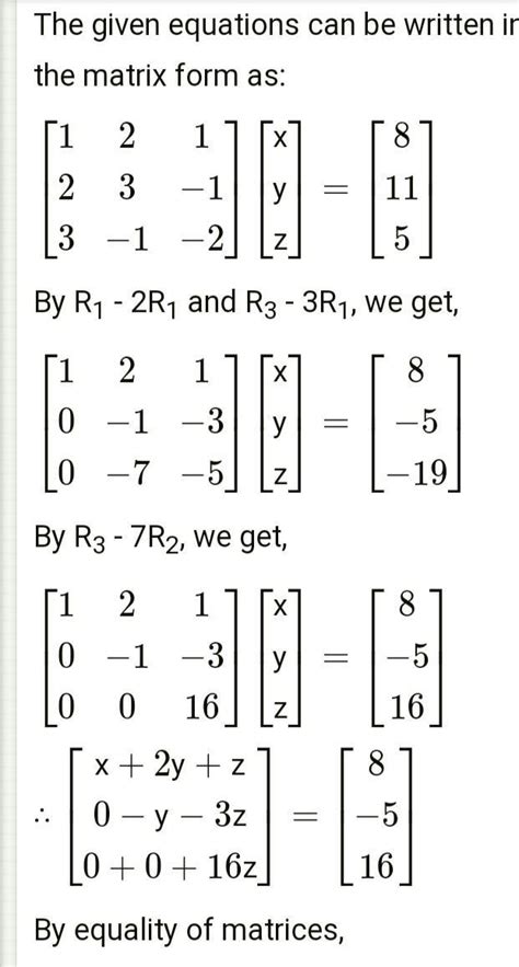 Solve The Following Using Inversion Method Of Matrices X 2y Z 8 2x 3y Z 11 3x Y 2z