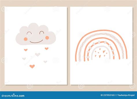 Vectorset Posters Met Regenboog In Boho Stijl Vector Illustratie