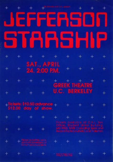 Jefferson Starship Vintage Concert Poster from Greek Theatre, Apr 24 ...