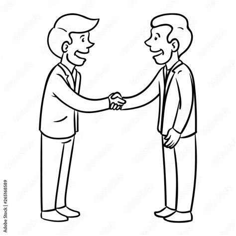 Two Businessmen Shaking Hands And Smiling Vector Comic Illustration In