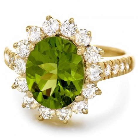 Geschenk für Sie 14k Gelbgold Peridot Diamant Verlobung Kunst Deko