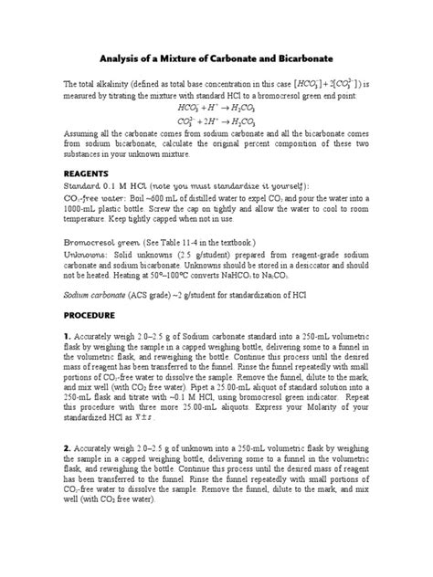 Analysis Of A Mixture Of Carbonate And Bicarbonate Pdf Alkalinity