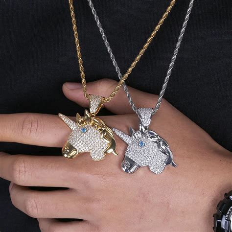 Hip Hop Full Aaa Cz Zircon Paved Bling Ice Out Unicorn Pendants