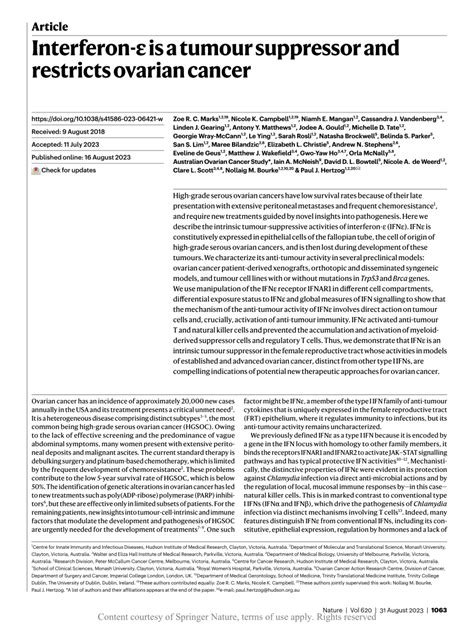 Interferon-ε is a tumour suppressor and restricts ovarian cancer ...