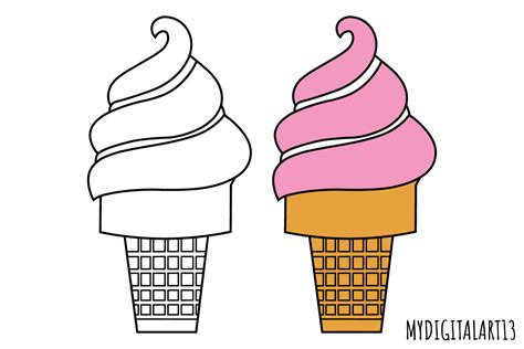 Ice Cream Clipart, Outline Ice Cream Graphic by MYDIGITALART13 ...