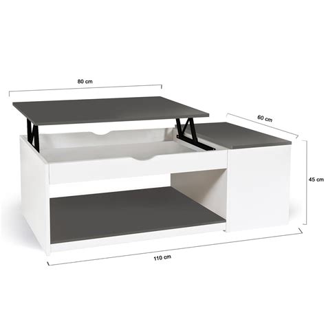 Table Basse Plateau Relevable Avec Coffre Bois Blanc Et Gris ELEA