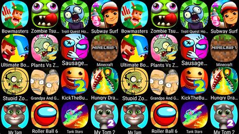 Bowmasters Zombie Tsunami Troll Quest Subway Surf Miecraft Plants Vs