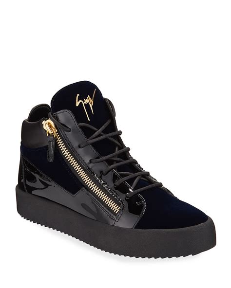 Giuseppe Zanotti Men S Velvet Patent Leather Mid Top Sneakers