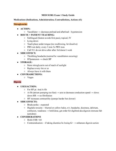 MED SURG Exam 1 Study Guide MED SURG Exam 1 Study Guide Medications