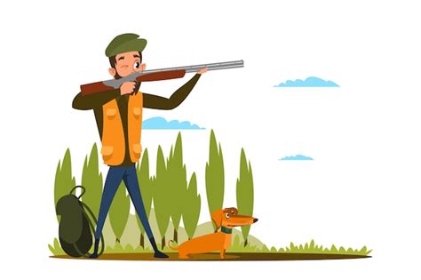 Caza Con Ilustraci N Plana De Perro Arma Joven Cazador Prepar Ndose