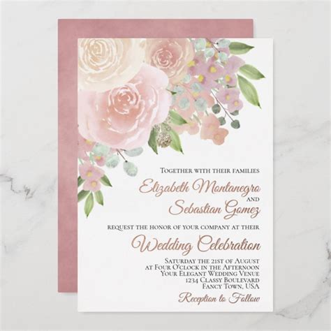 Blush Pink Watercolor Floral Elegant Wedding Foil Invitation Zazzle