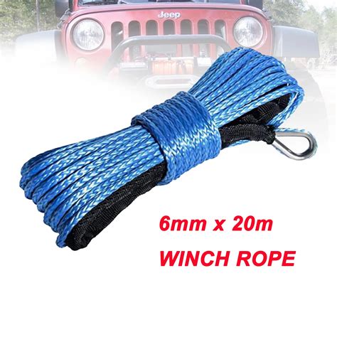 6mm 20m Synthetic Winch Lines Uhmwpe Fiber Rope With Sheath For Atv Utv