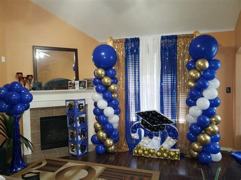 Blue White And Chrome Gold Graduation Balloons Graduation Party Decor