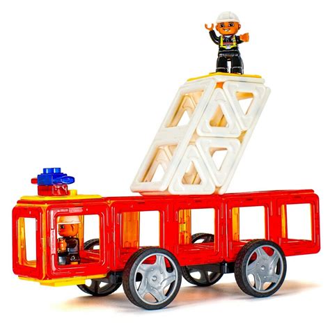 Magbuilders Ladder Magnetic Tile Set Build Fire Truck Toy Large