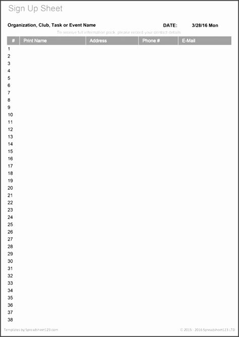 5+ Sign Up Sheet Example - SampleTemplatess - SampleTemplatess