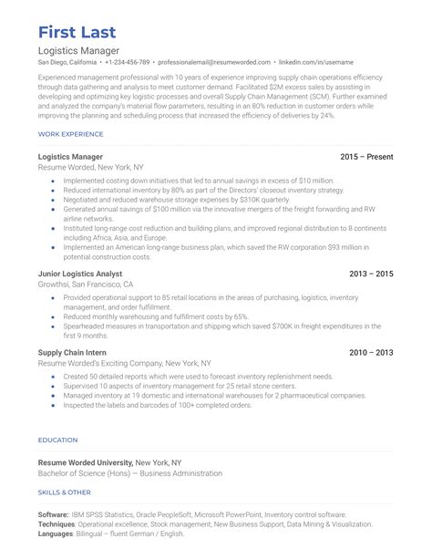 8 Logistics Resume Examples For 2025 Resume Worded