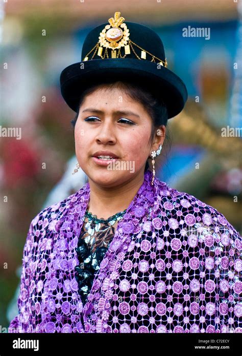 Portrait Of Peruvian Dancer With Traditional Clothes Dancing In Street