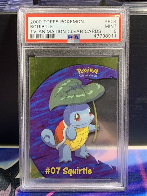 PSA 9 MINT Pokemon Squirtle Topps Clear Card PC4 2000 TV Animation