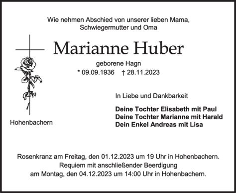 Traueranzeigen Von Marianne Huber Trauer Merkur De