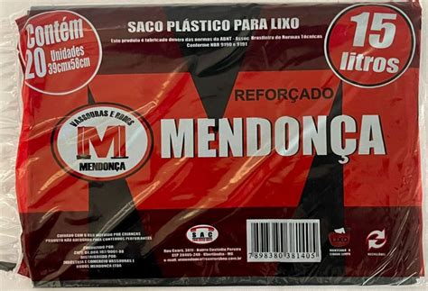 SACO P LIXO PLÁSTICO 15 LTS MENDONCA Vassouras Mendonça