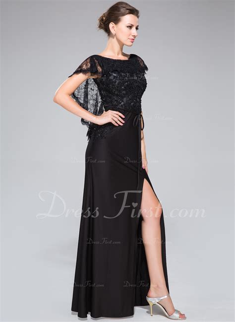 Trumpet Mermaid Scoop Neck Floor Length Lace Jersey Evening Dress With