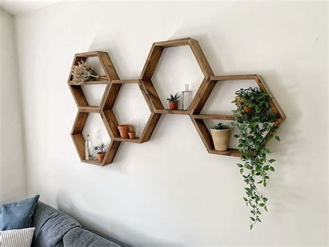 Large Hexagon Shelves Wall Decor Honeycomb Shelves Rustic Etsy