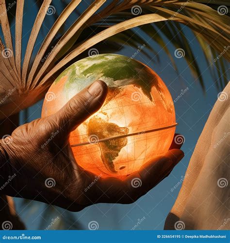 Globe Ball On Human Hand With Nature Earth Day Concept Hand Holding