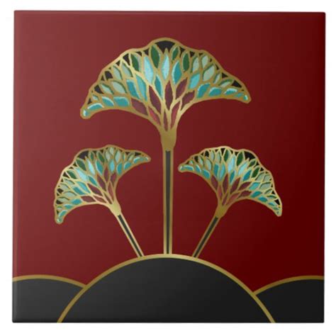 Art Deco Ginkgo Leaves Decorative Tile Zazzle