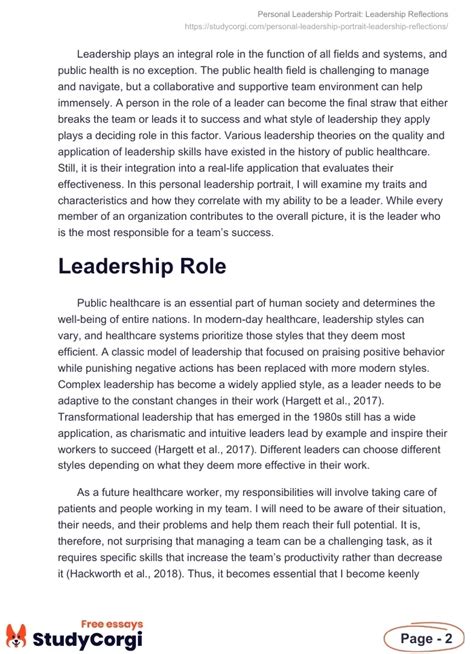 Personal Leadership Portrait Leadership Reflections Free Essay Example