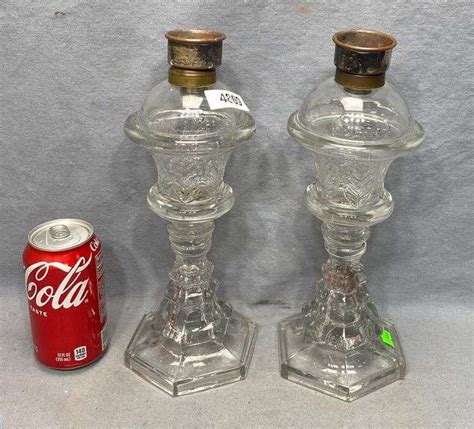 2 Antique Glass Whale Oil Lamps Dixon S Auction At Crumpton