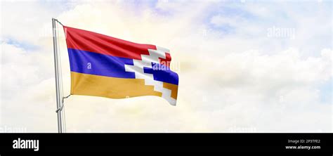 Nagorno Karabakh Republic Flag Waving On Sky Background 3D Rendering