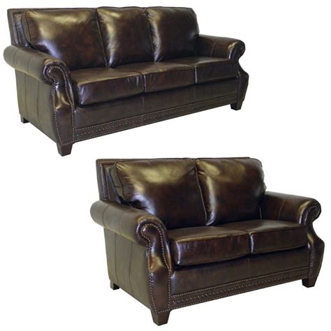 Salem Rustic Brown Italian Leather Sofa And Loveseat Set Free