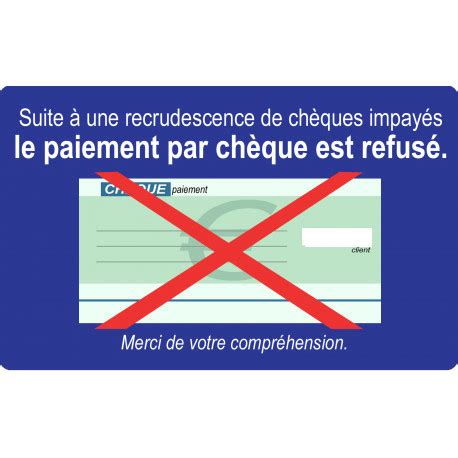 Sticker autocollant Paiement par Chèques refusés 10x6cm