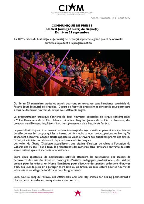 Calaméo Communiqué De Presse Festival Jours Et Nuits De Cirques