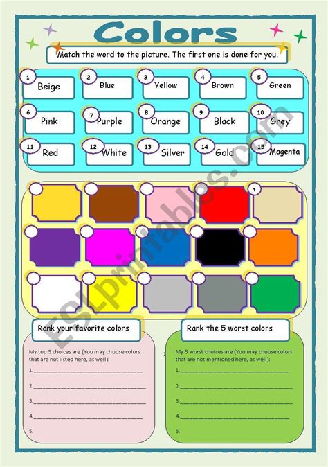 Colors Esl Worksheet By Jhansi 96F