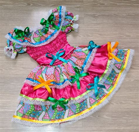 Vestido Caipira Infantil Bebê Rosa Ciganinha 6meses a 1 Ano