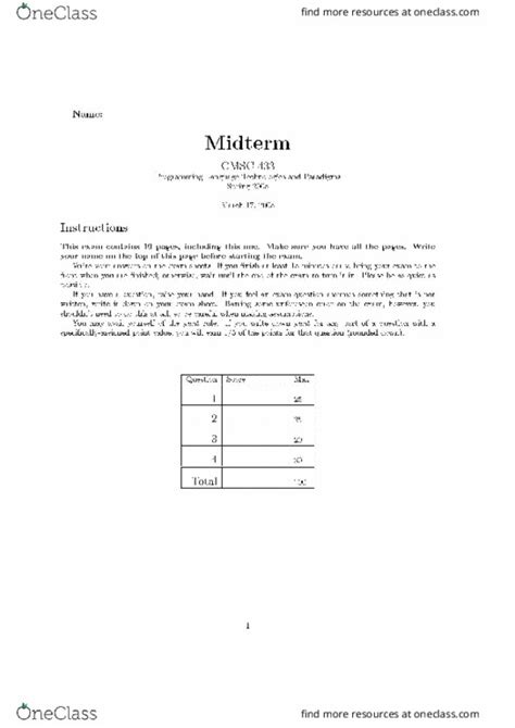 CMSC 433 Midterm Mid Term OneClass