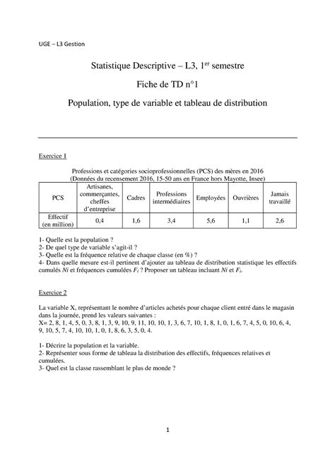 Td Fiche Du Td Stats S Uge L Gestion Statistique