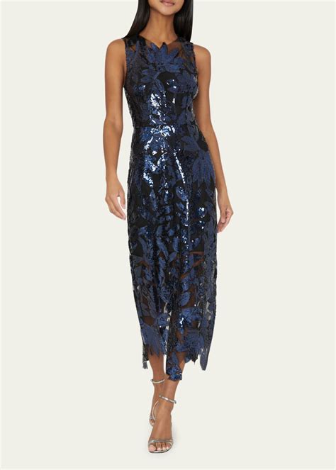 Milly Kinsley Floral Sequin Sleeveless Midi Dress Bergdorf Goodman