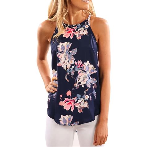 Sleeveless Floral Cotton Blouses For Women 2017 Summer Ladies Tops ...