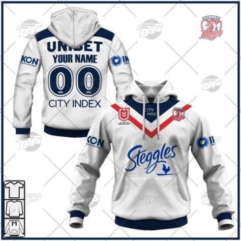 NRL Sydney Roosters Custom Name Number White 2022 Away Jersey Pullover