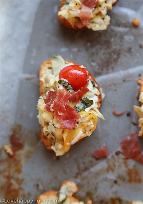 Artichoke And Tomato Bruschetta With Crispy Prosciutto Easy Appetizer