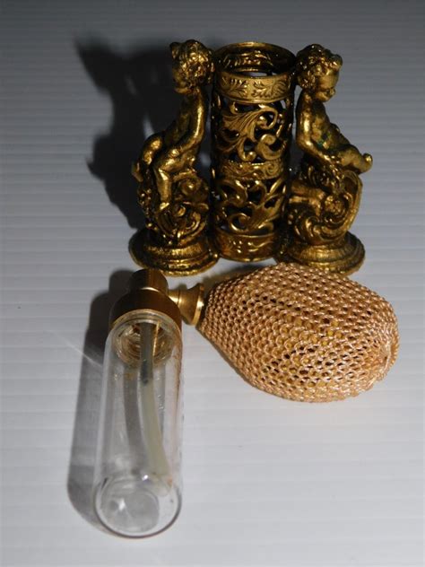 Vintage Gold Filigree Ormolu Double Cherub Perfume Bottle Atomizer Ebay