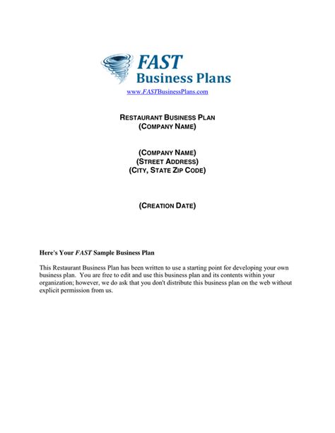 Restaurant Business Plan Template - download free documents for PDF ...