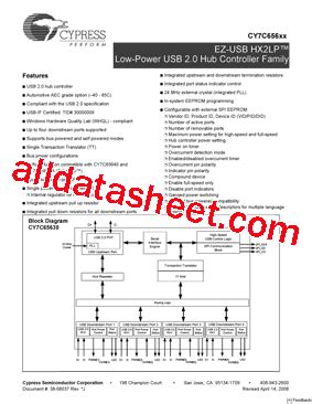 CY7C65630 Datasheet PDF Cypress Semiconductor