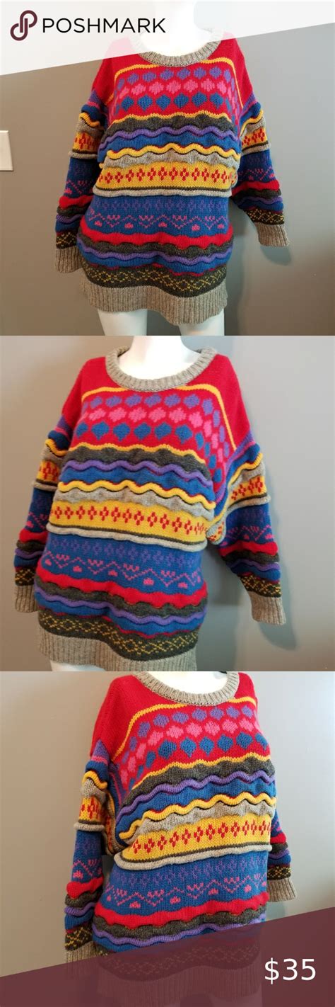 Vintage Knit Sweater Multicolored Knitted Sweaters Sweaters Vintage