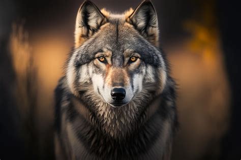 Retrato de un lobo gris salvaje en un hábitat generativo de bosque