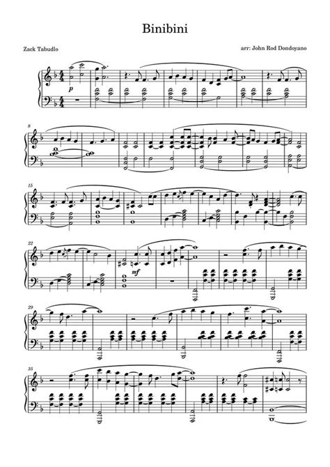 Zack Tabudlo Binibini Piano Sheet By John Rod Dondoyano Sheet Music