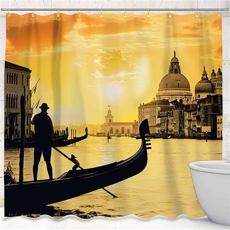 Venetian Charm Sunset Gondolas Shower Curtain Vintage Design For